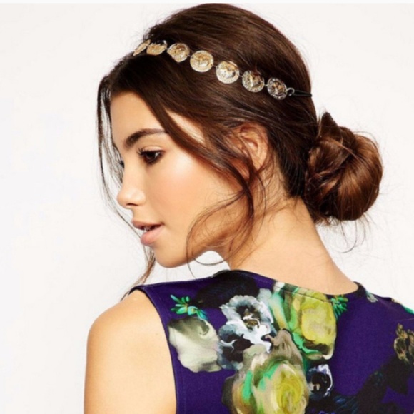 Trendy Jewels Accessories - Gold Coins Black Elastic Headband